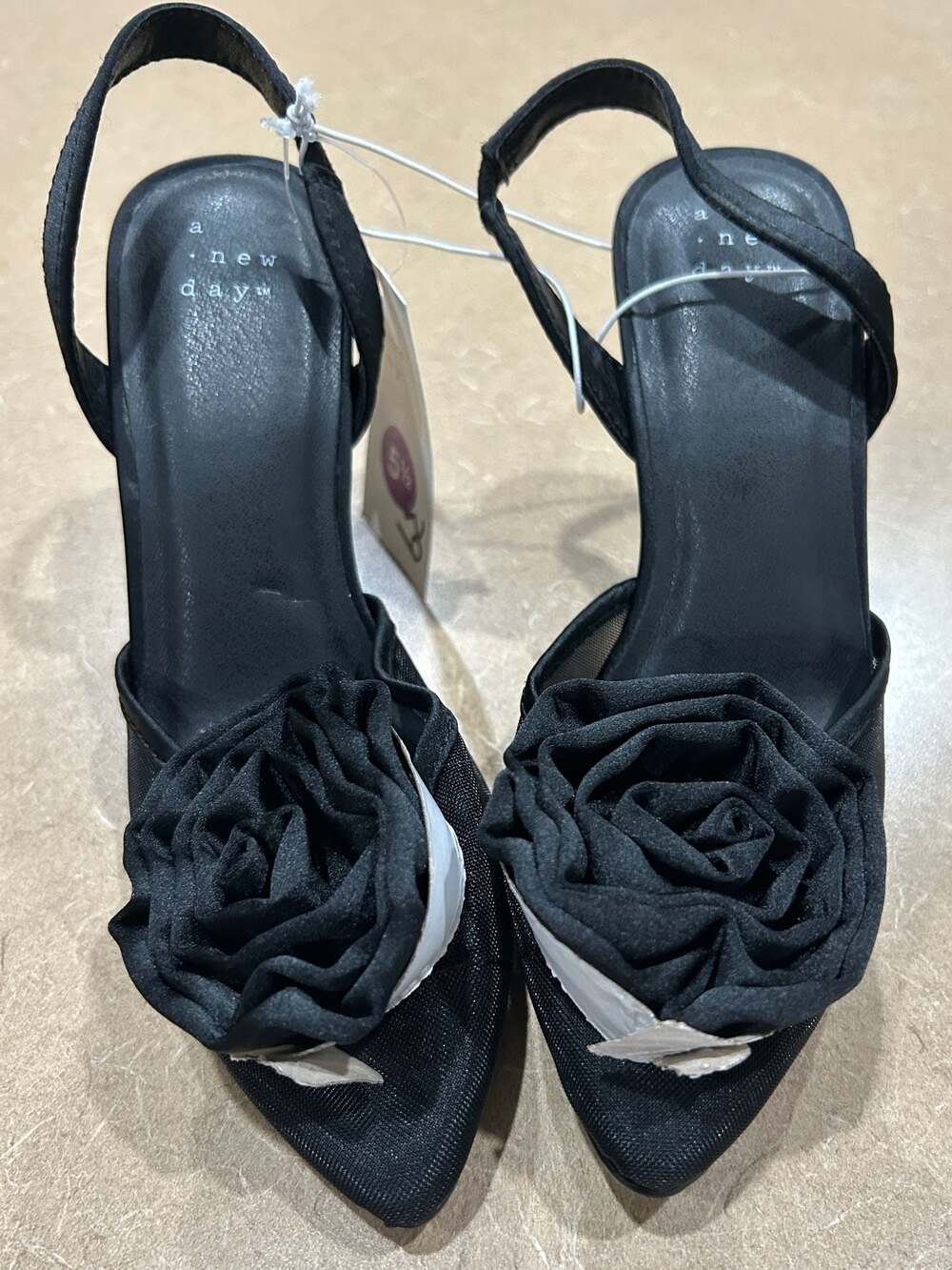 A New Day Black Fleur Rosette Slingback Heels